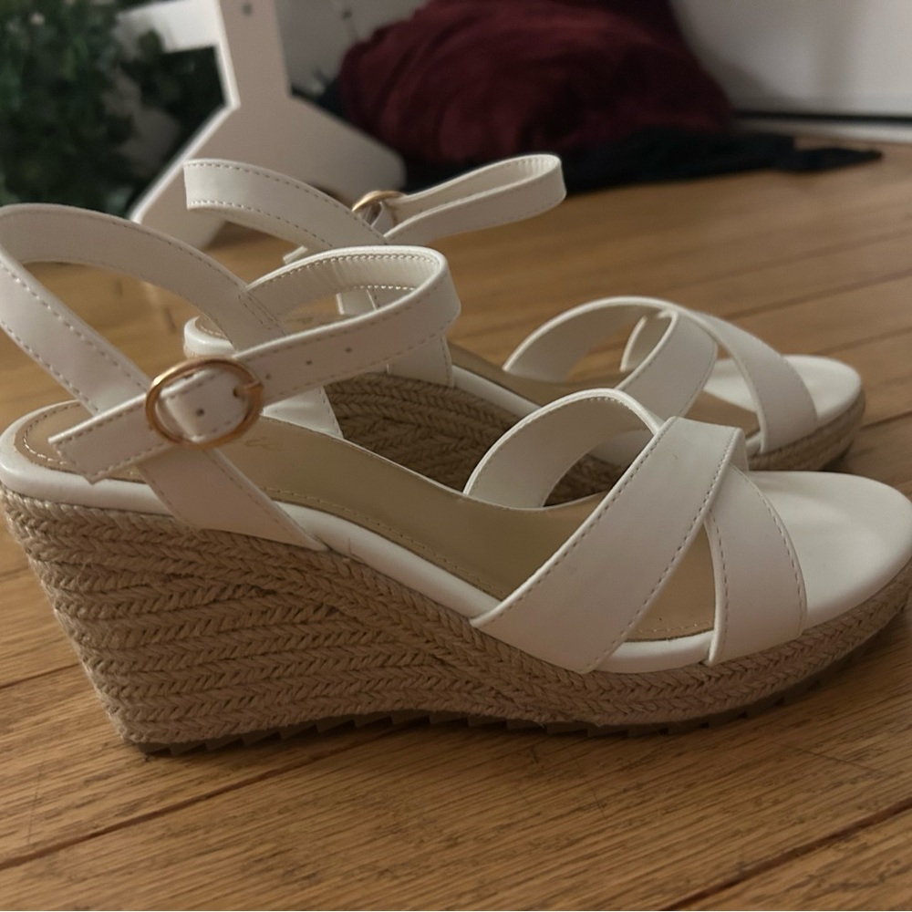 Summery White Wedge Sandals
